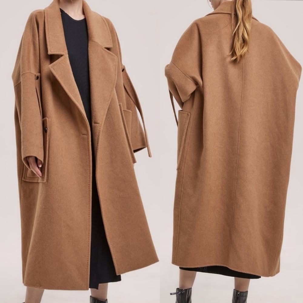 🆕 Lattelier Oversized Londyn Shawl Collar Coat in Camel Size Medium